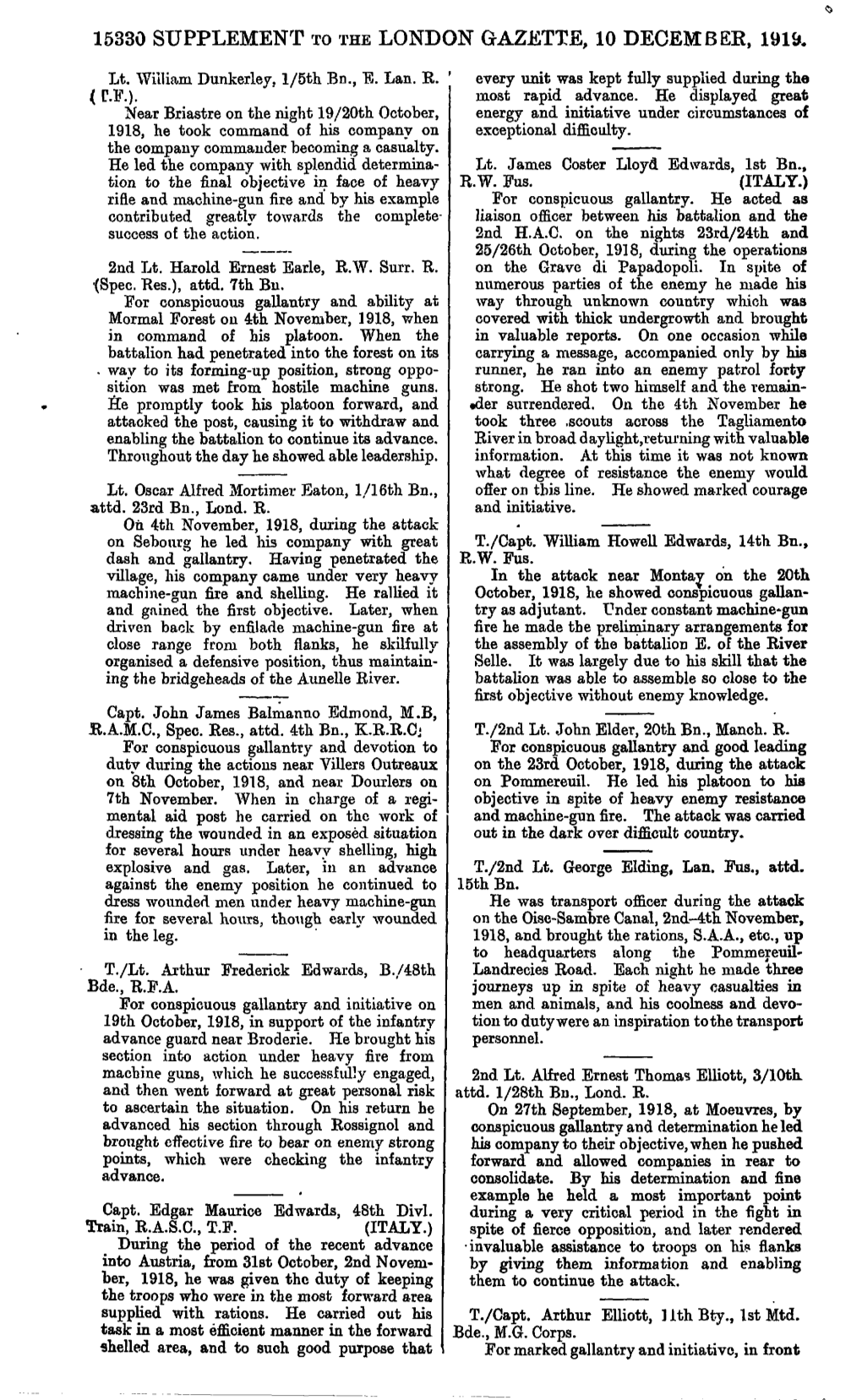 15330 Supplement to the London Gazette, 10 Decembee, 1919
