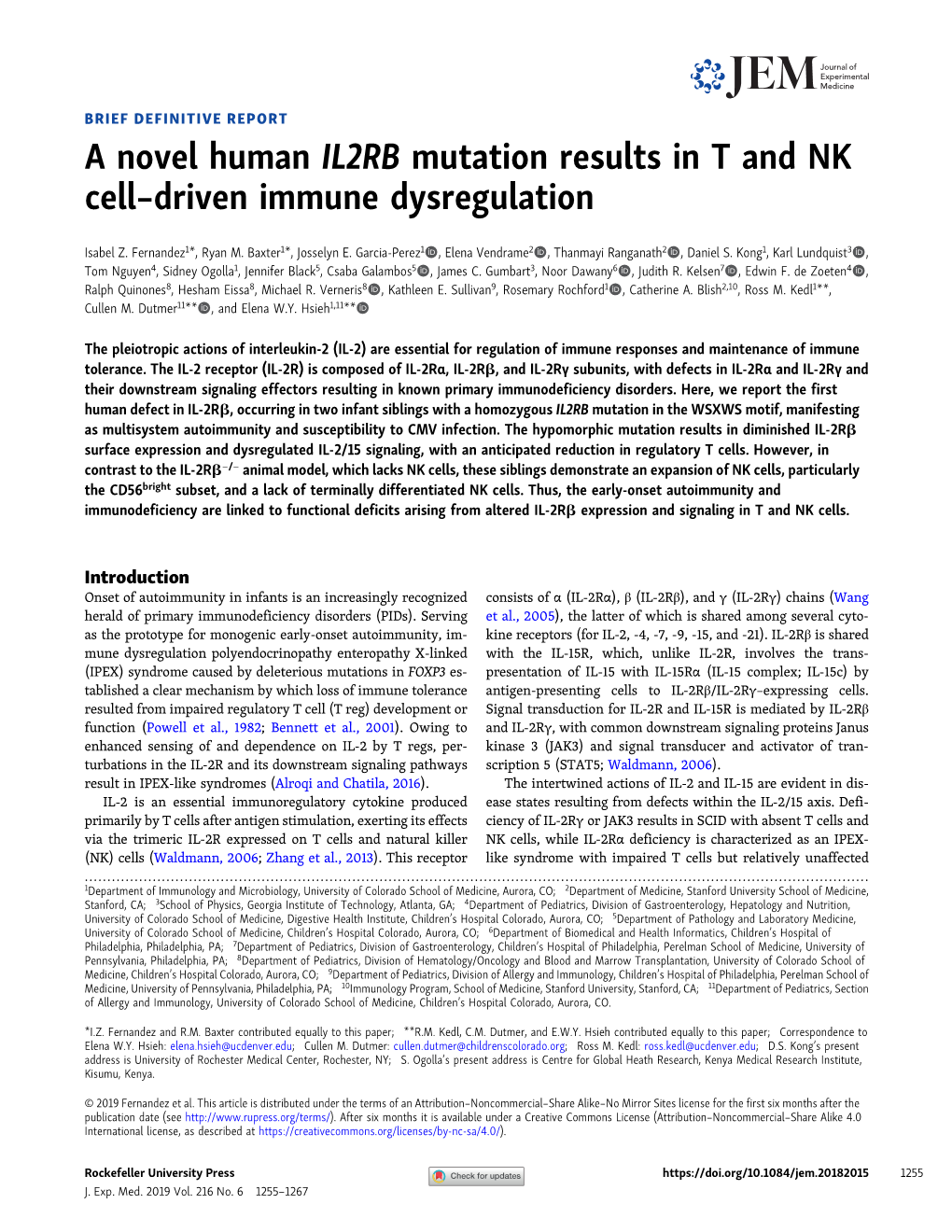 A Novel Human IL2RB Mutation Results in T and NK Cell–Driven Immune Dysregulation