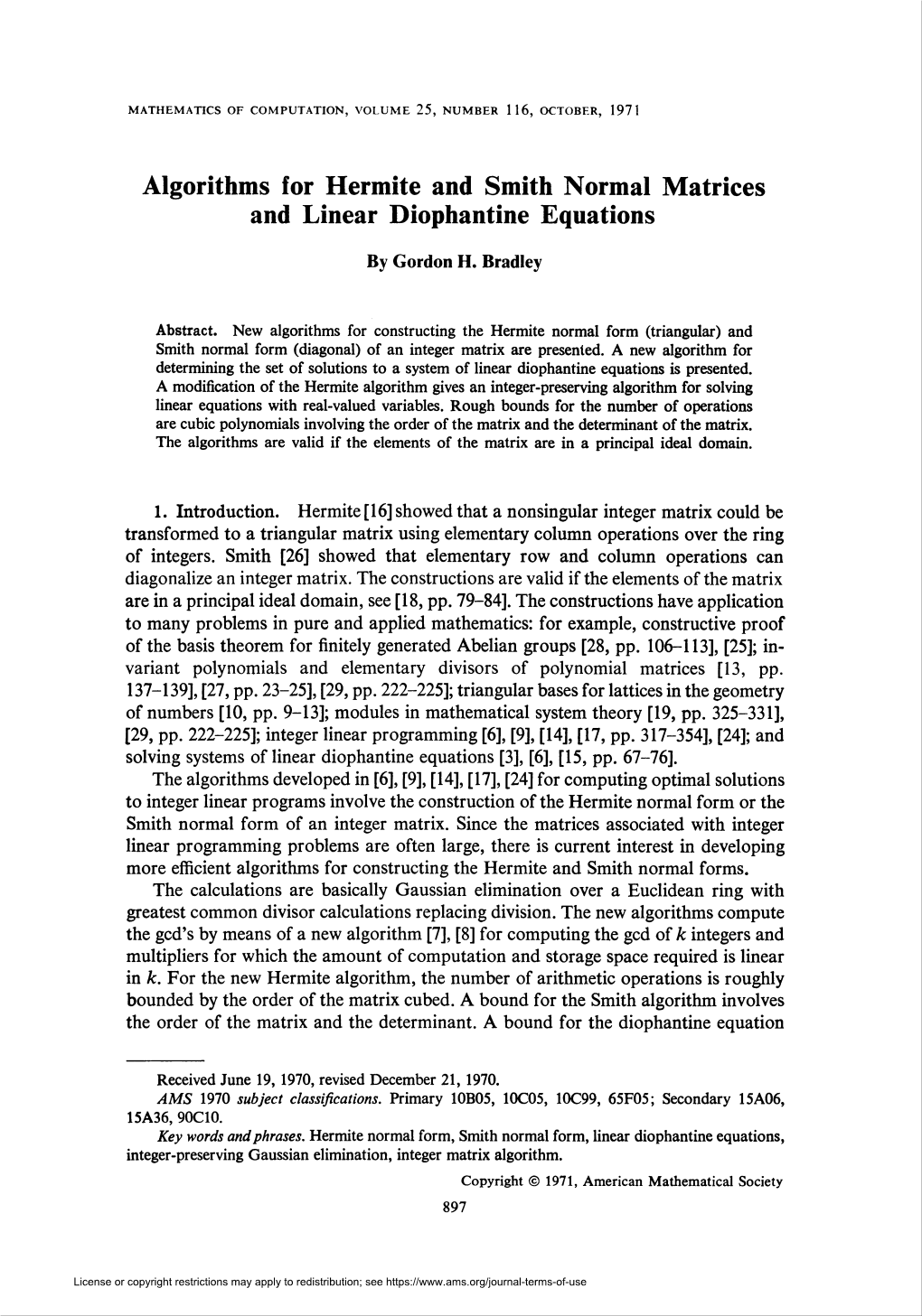 Algorithms for Hermite and Smith Normal Matrices and Linear Diophantine Equations