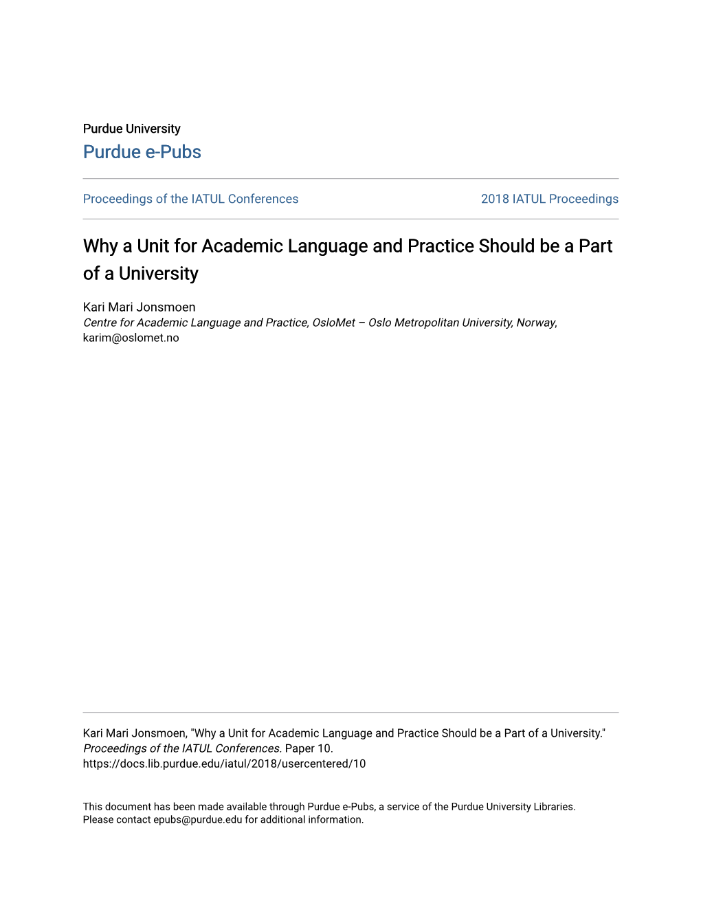Why a Unit for Academic Language and Practice Should Be a Part of a University