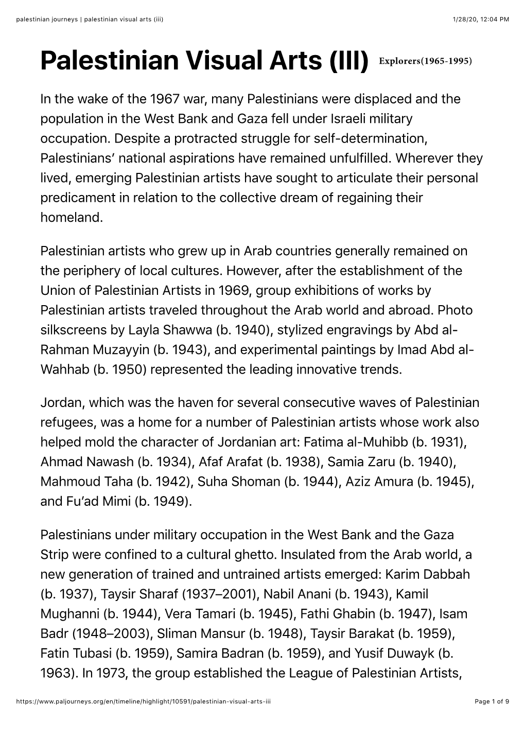 Palestinian Visual Arts (Iii) 1/28/20, 12�04 PM