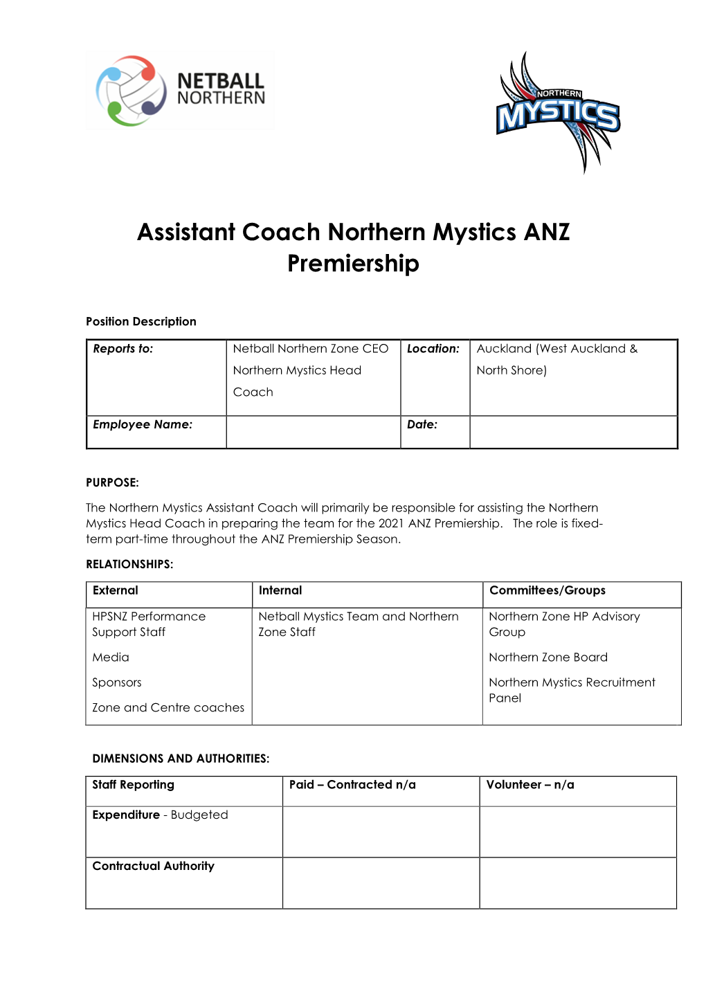 Assistant Coach Northern Mystics ANZ Premiership