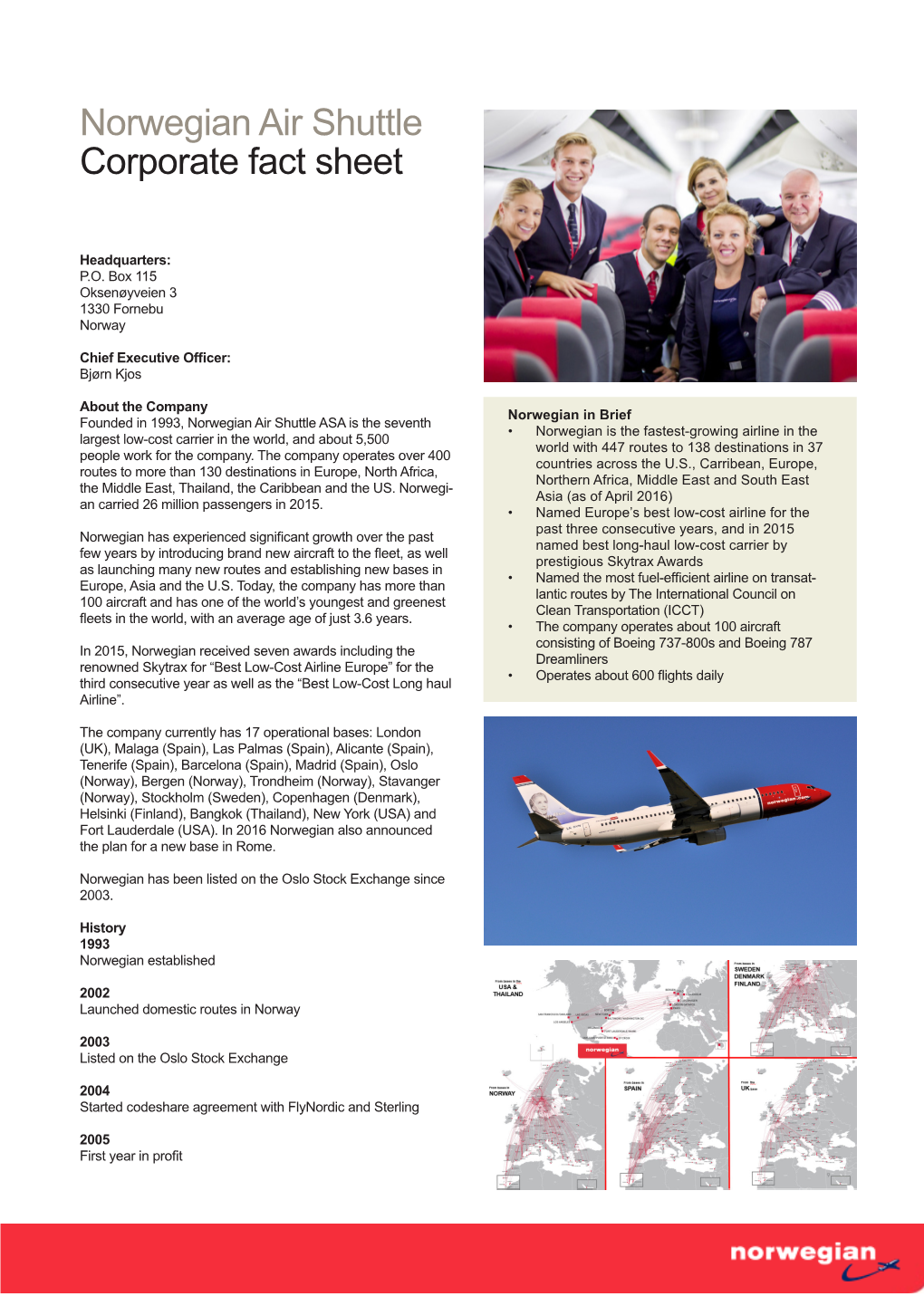 Norwegian Air Shuttle Corporate Fact Sheet