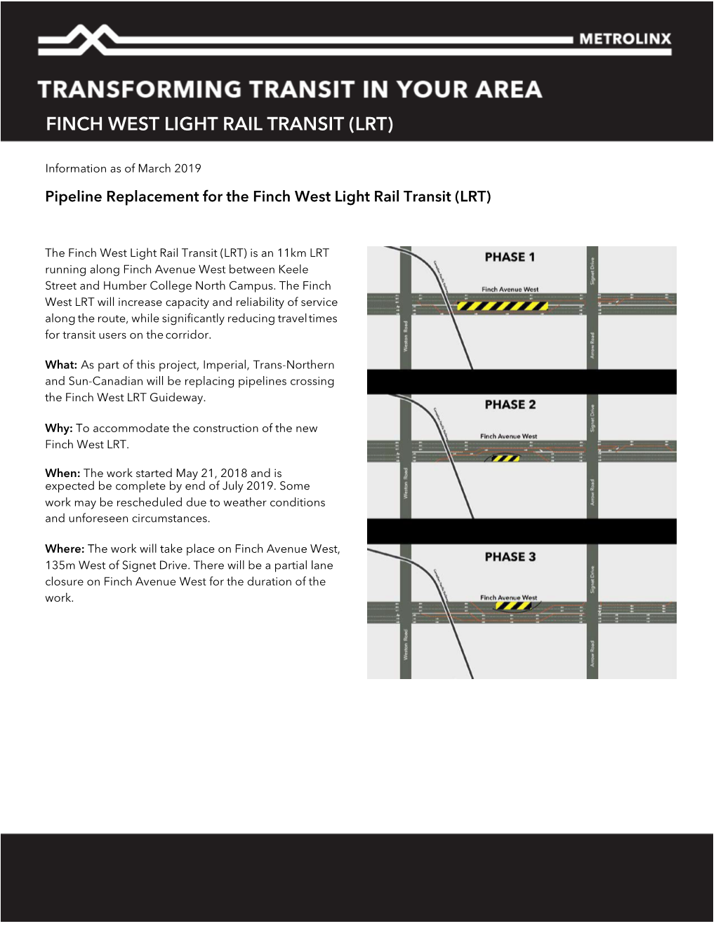 Pipeline Replacement for the Finch West Light Rail Transit (LRT)