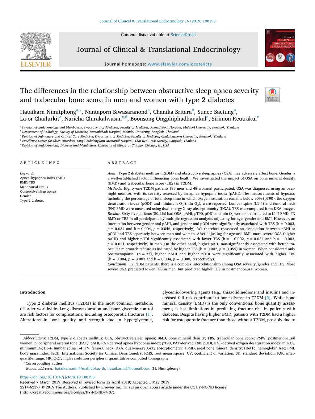 The Differences in the Relationship Between Obstructive Sleep Apnea