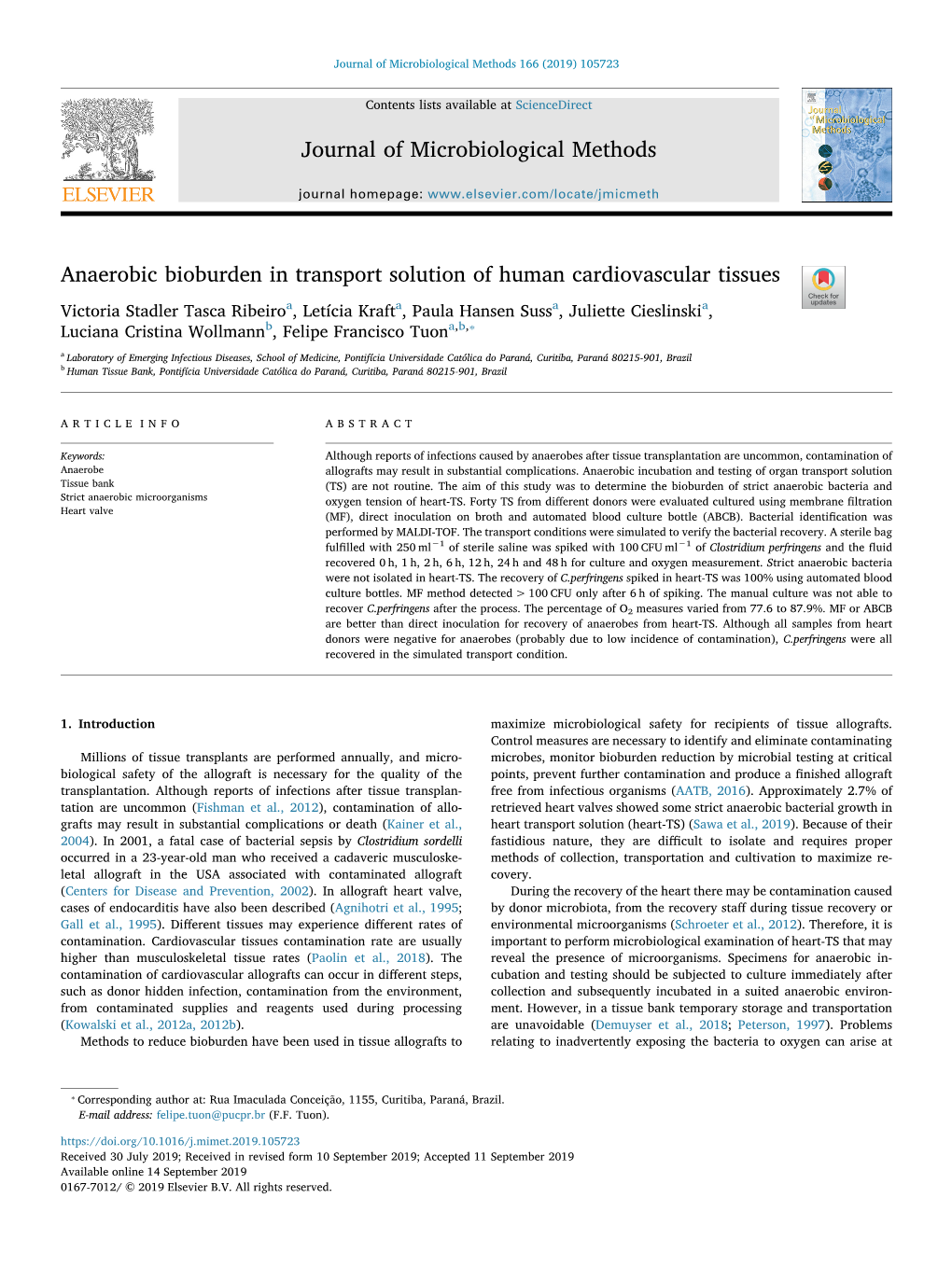 Journal of Microbiological Methods Anaerobic Bioburden in Transport