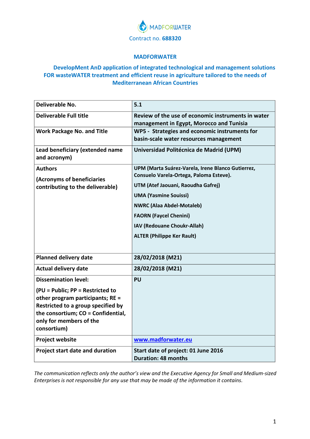 D5.1 Review of the Use of Economic Instruments in Water