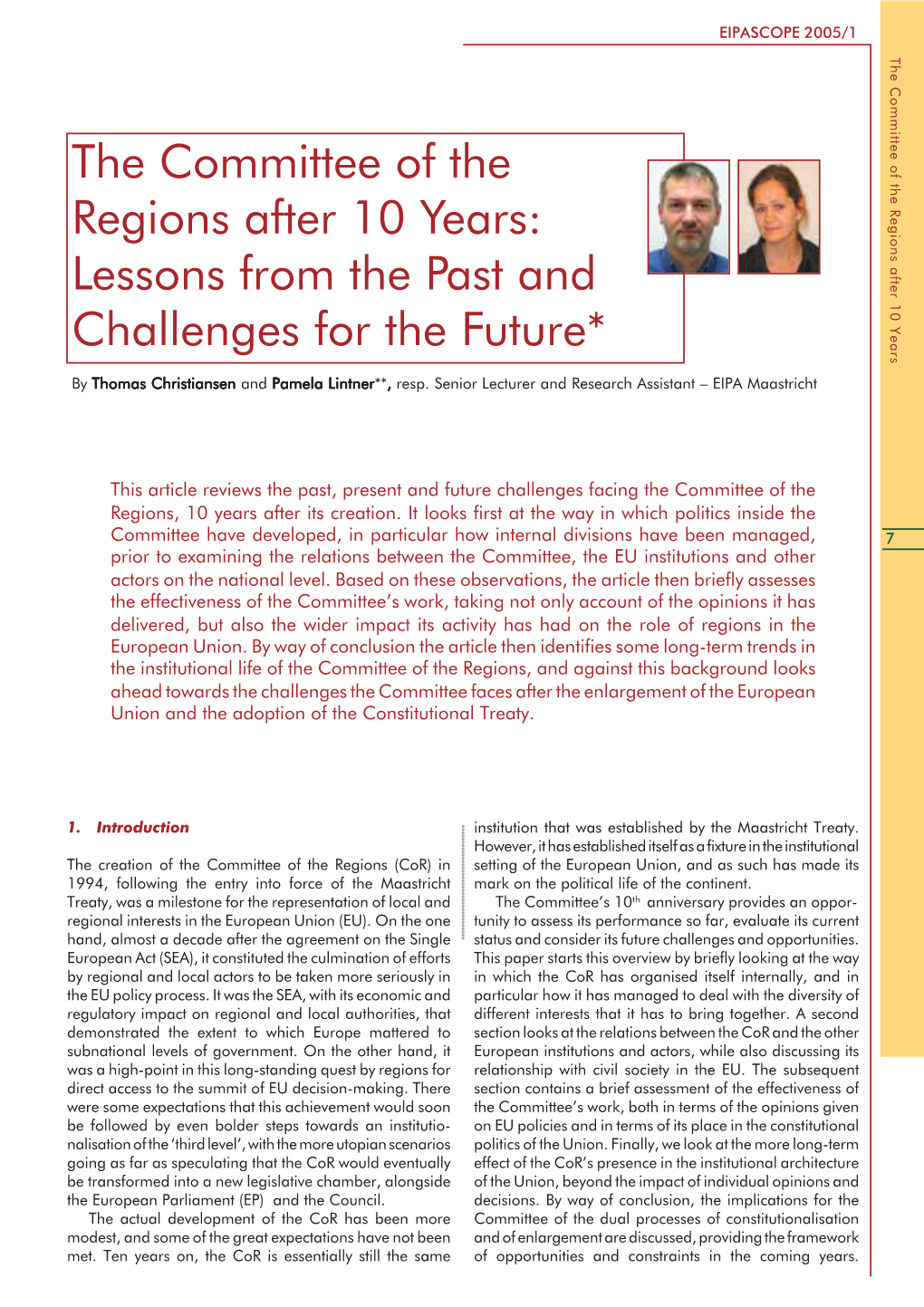 The Committee of the Regions After 10 Years: Lessons from The