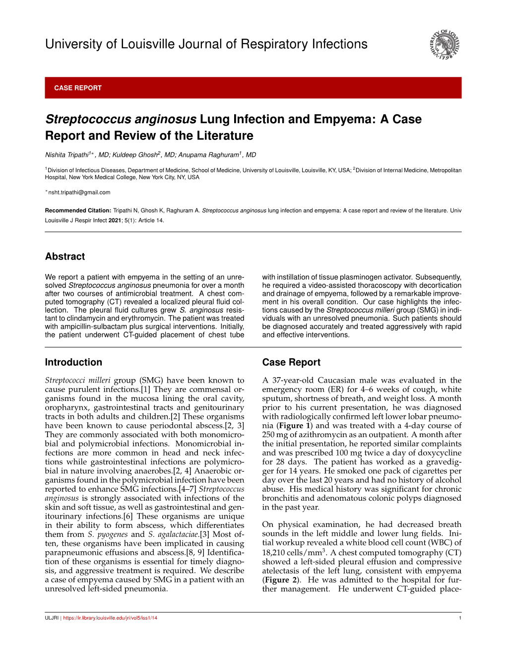 Streptococcus Anginosus Lung Infection and Empyema: a Case Report and Review of the Literature