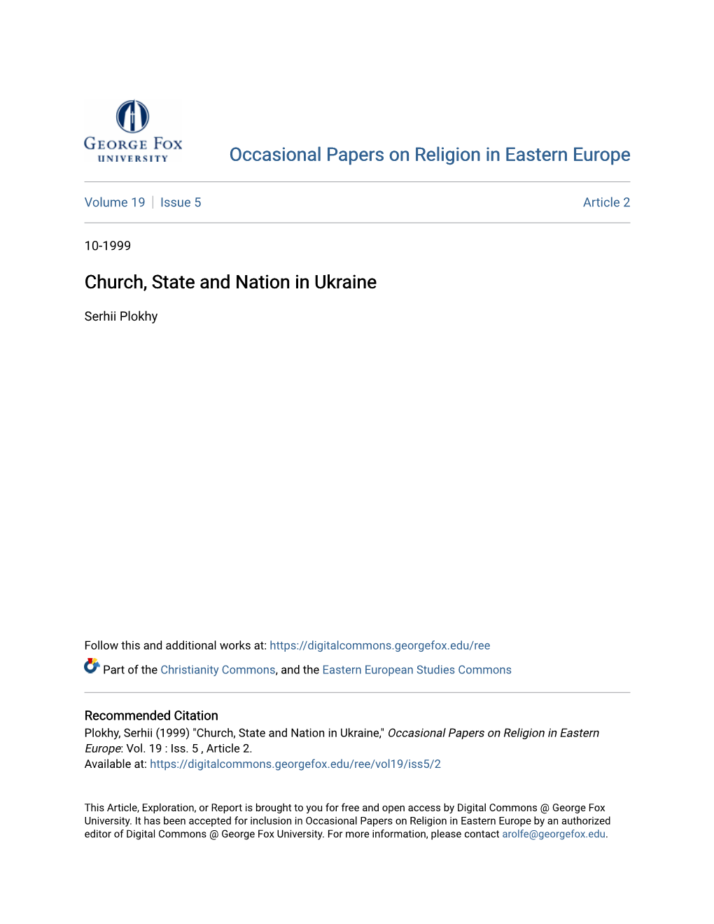 Church, State and Nation in Ukraine