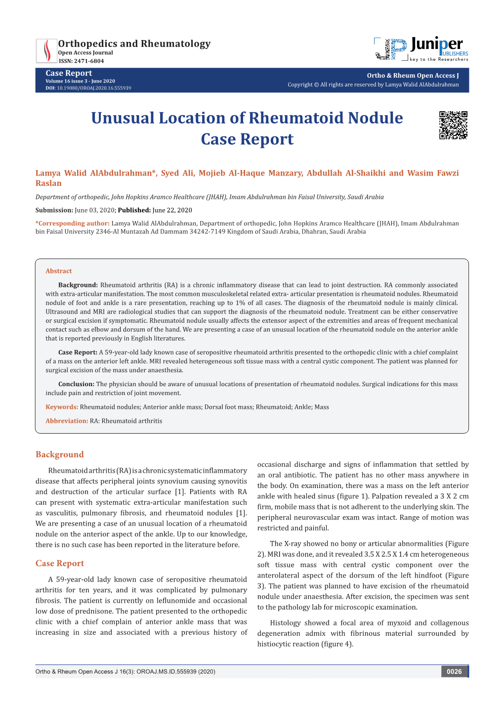 Unusual Location of Rheumatoid Nodule Case Report
