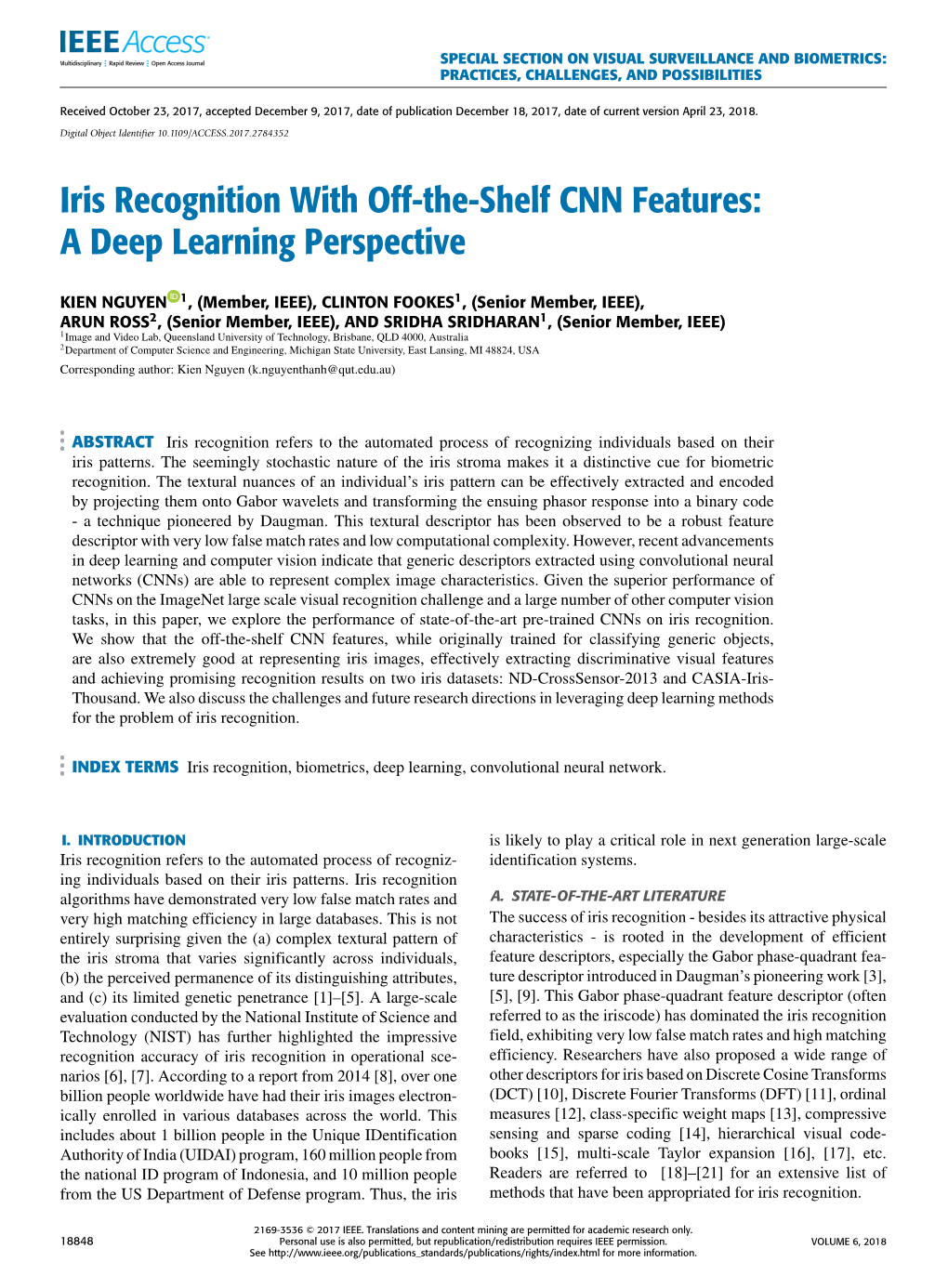 Iris Recognition with Off-The-Shelf CNN Features: a Deep Learning Perspective