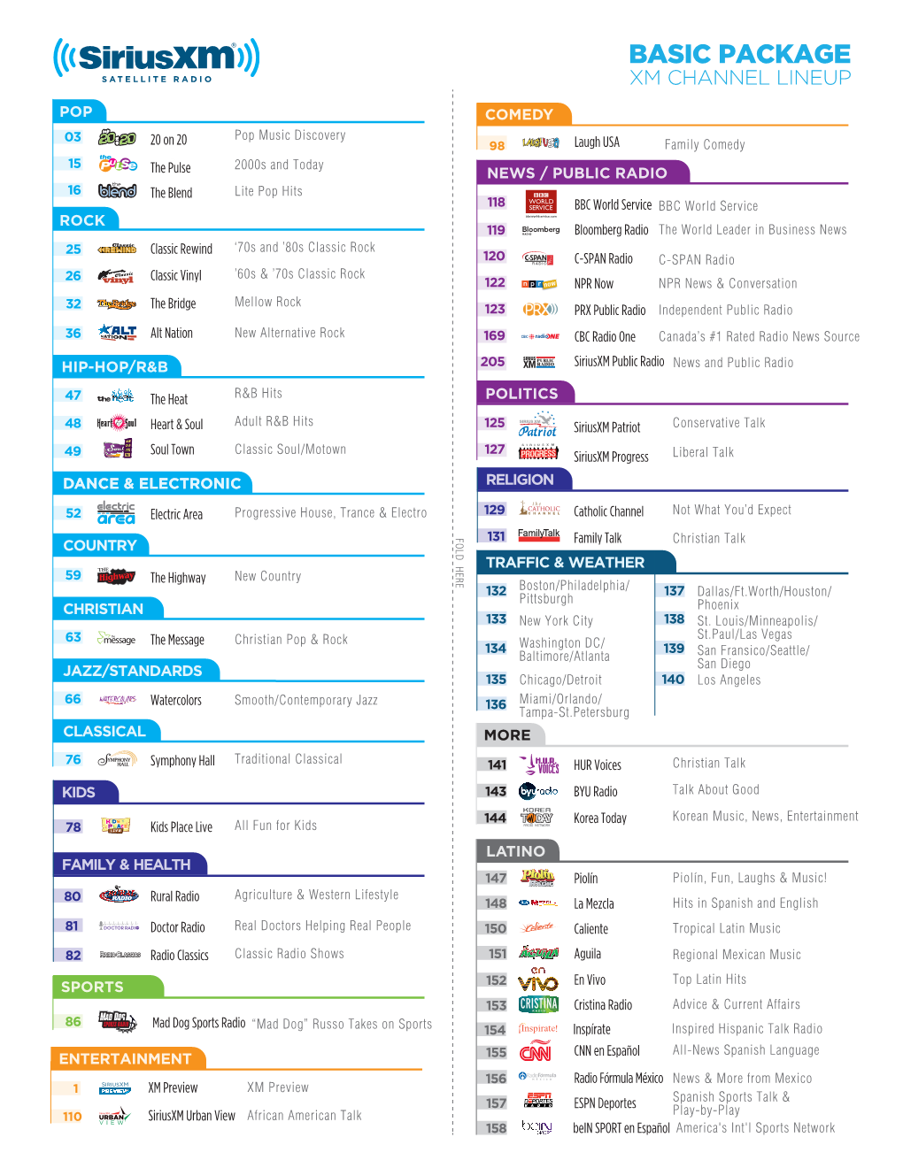 Basic Package Xm Channel Lineup