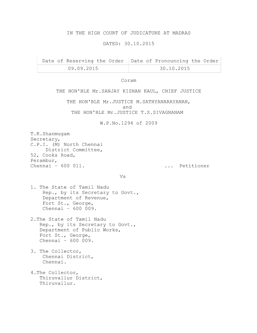 W.P. No. 1294 of 2009, Madras High Court