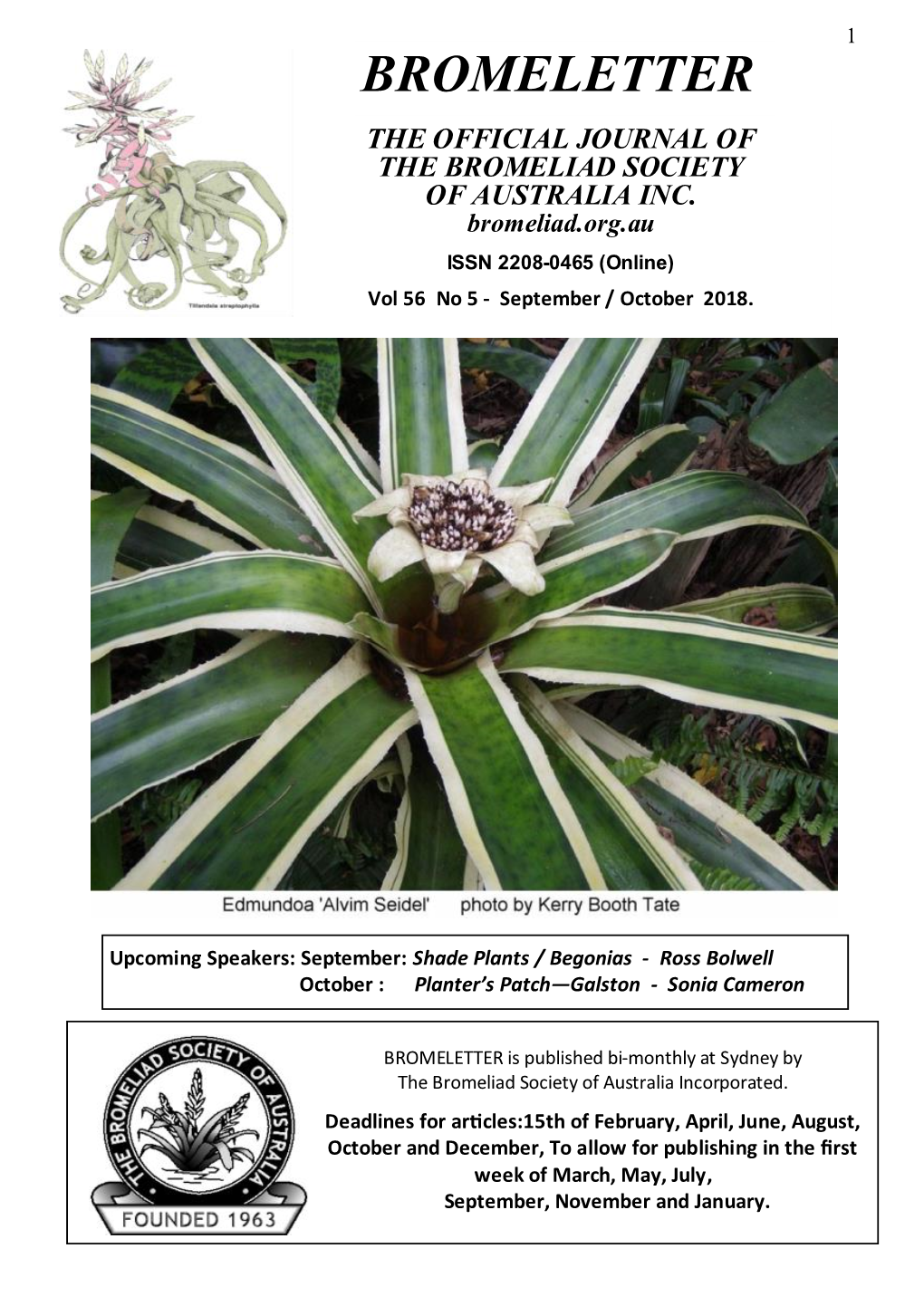 Bromeletter the Official Journal of the Bromeliad Society of Australia Inc