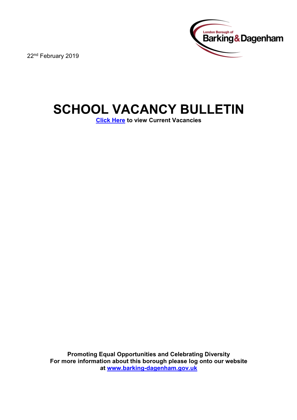 SCHOOL VACANCY BULLETIN Click Here to View Current Vacancies