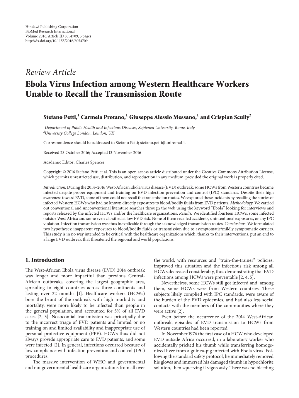 Ebola Virus Infection Among Western Healthcare Workers Unable to Recall the Transmission Route