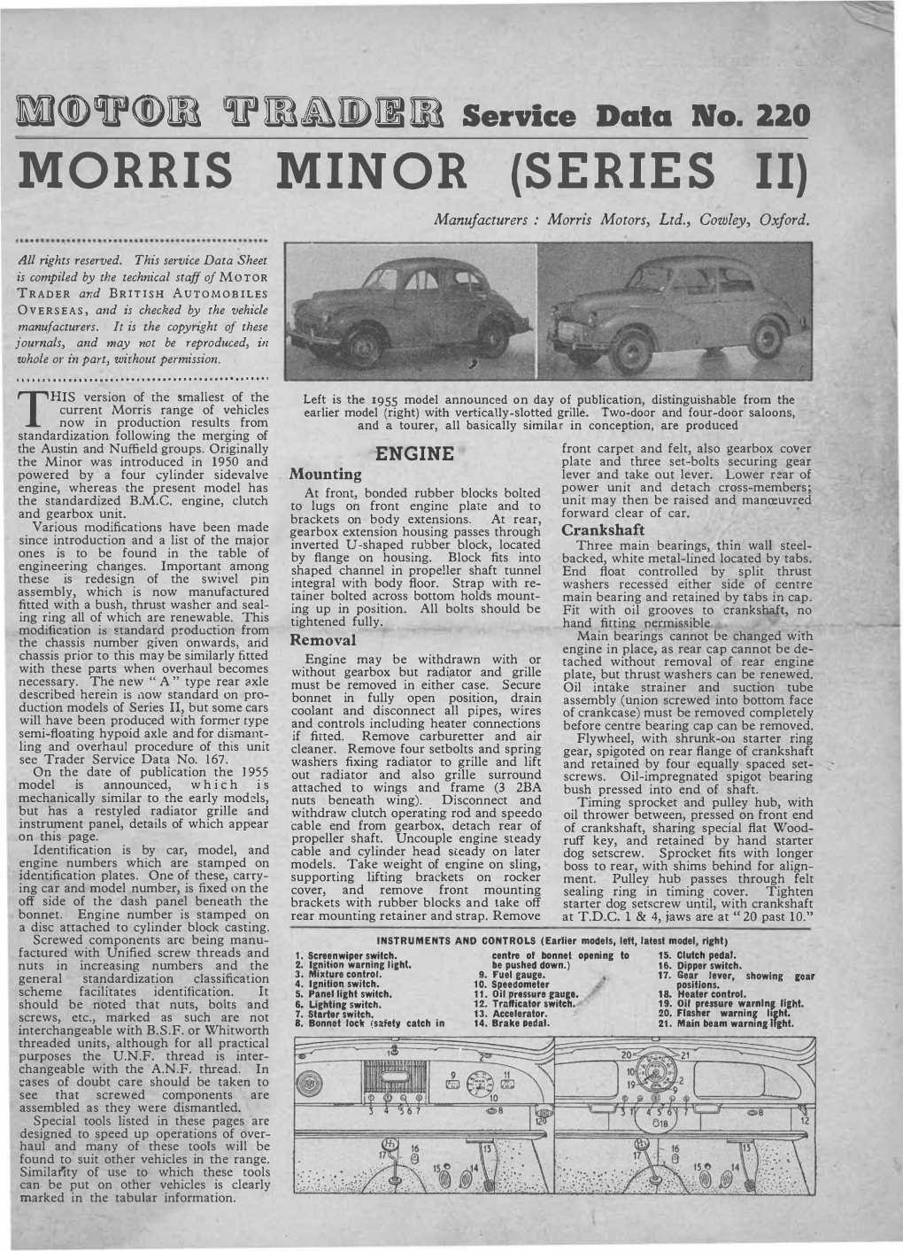 MORRIS MINOR (SERIES II) Manufacturers : Morris Motors, Ltd., Cowley, Oxford