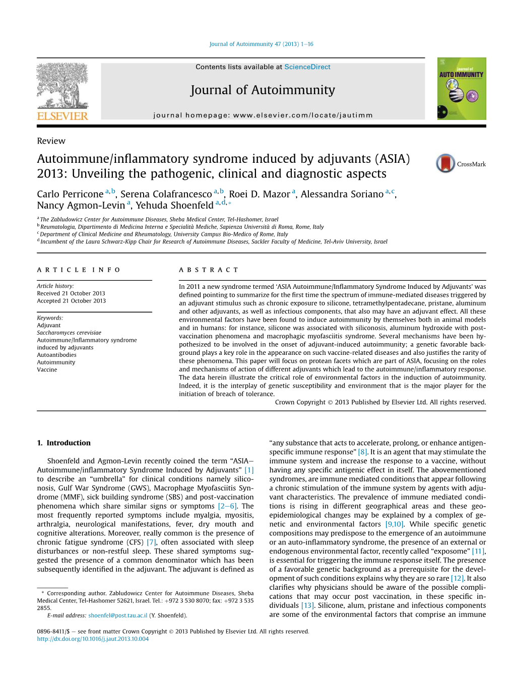 Autoimmune/Inflammatory Syndrome Induced by Adjuvants