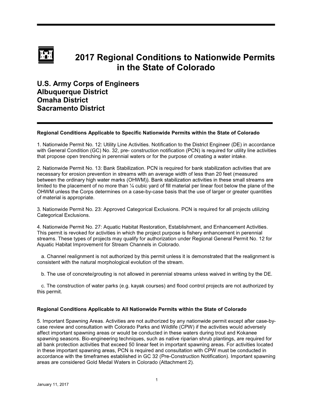 2017 Regional Conditions to Nationwide Permits in the State Of