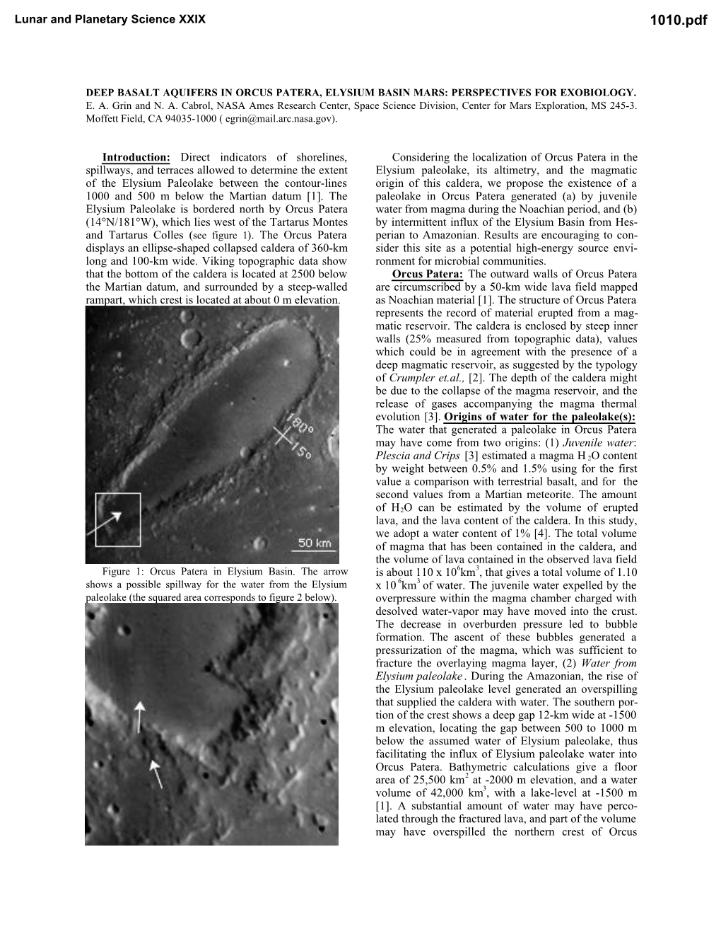 Deep Basalt Aquifers in Orcus Patera, Elysium Basin Mars: Perspectives for Exobiology