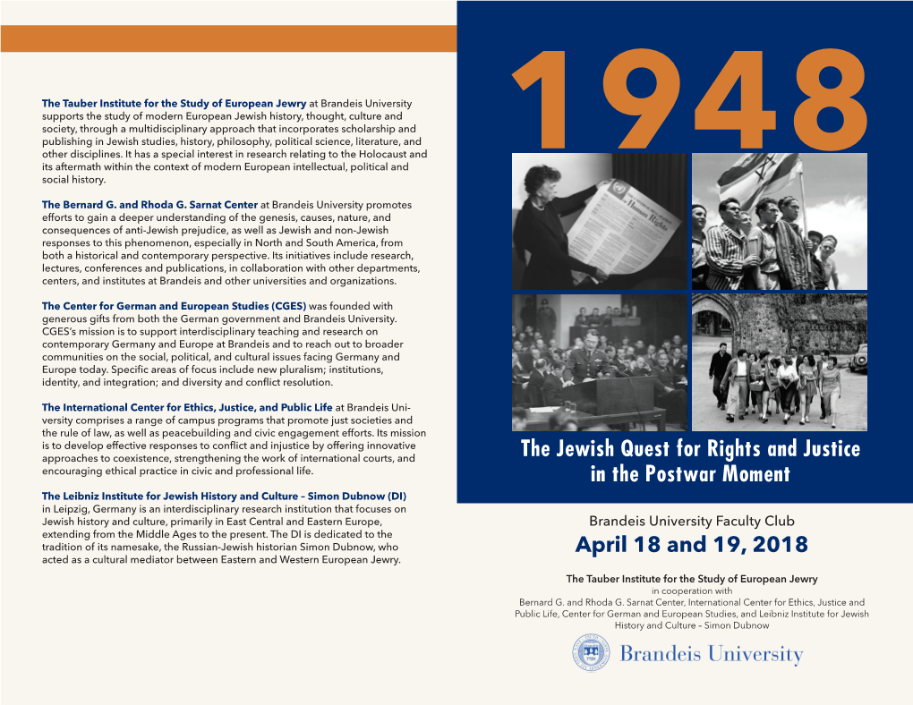 The Jewish Quest for Rights and Justice in the Postwar Moment April 18 and 19, 2018