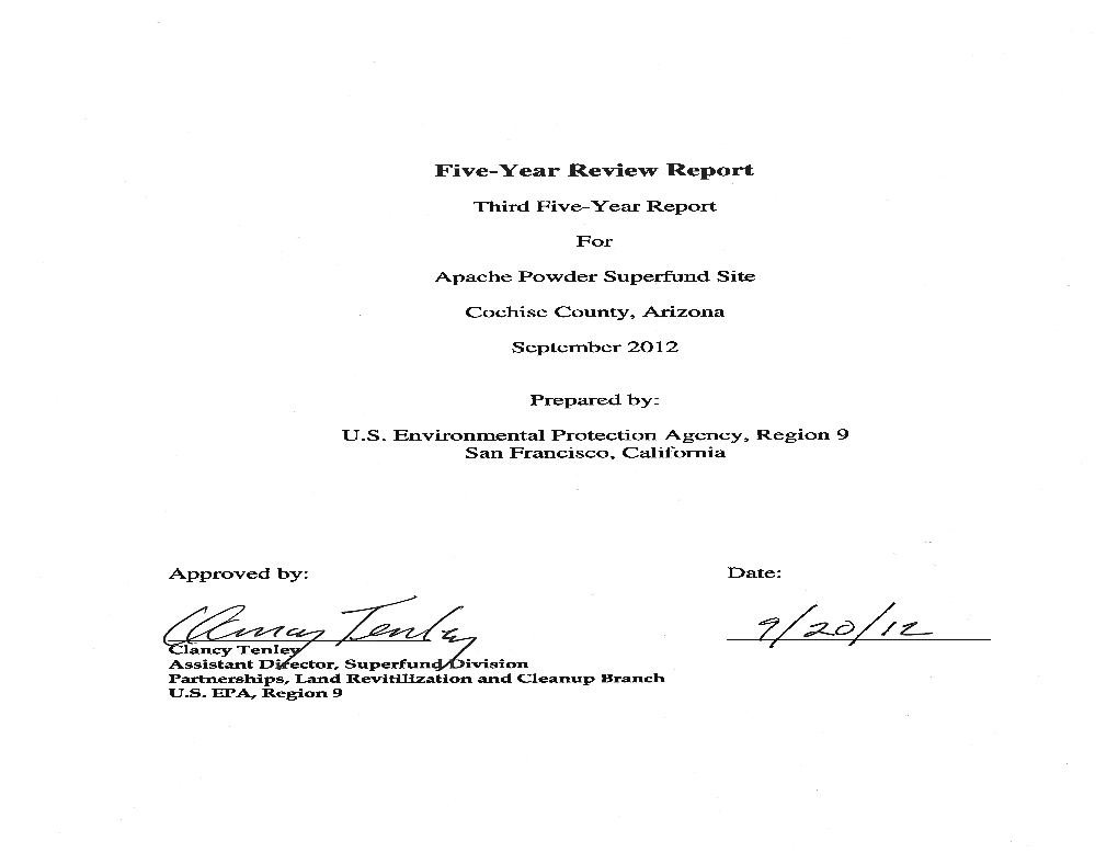 Third Five-Year Review Report for the Apache Powder Superfund Site