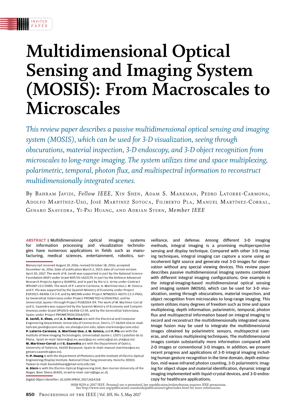 Multidimensional Optical Sensing-Imaging MOSIS PIEEE 2017