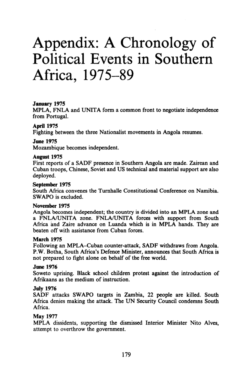 Appendix: a Chronology of Political Events in Southern Africa, 1975-89