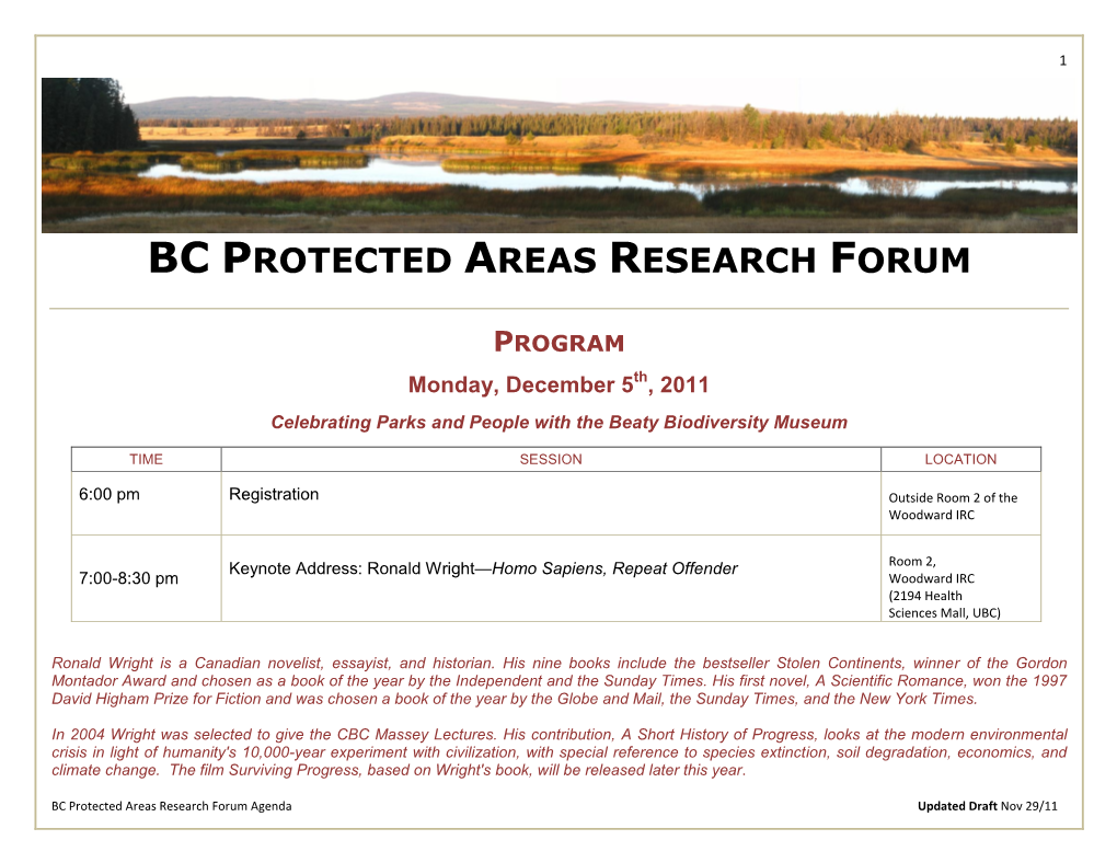 Bc Protected Areas Research Forum