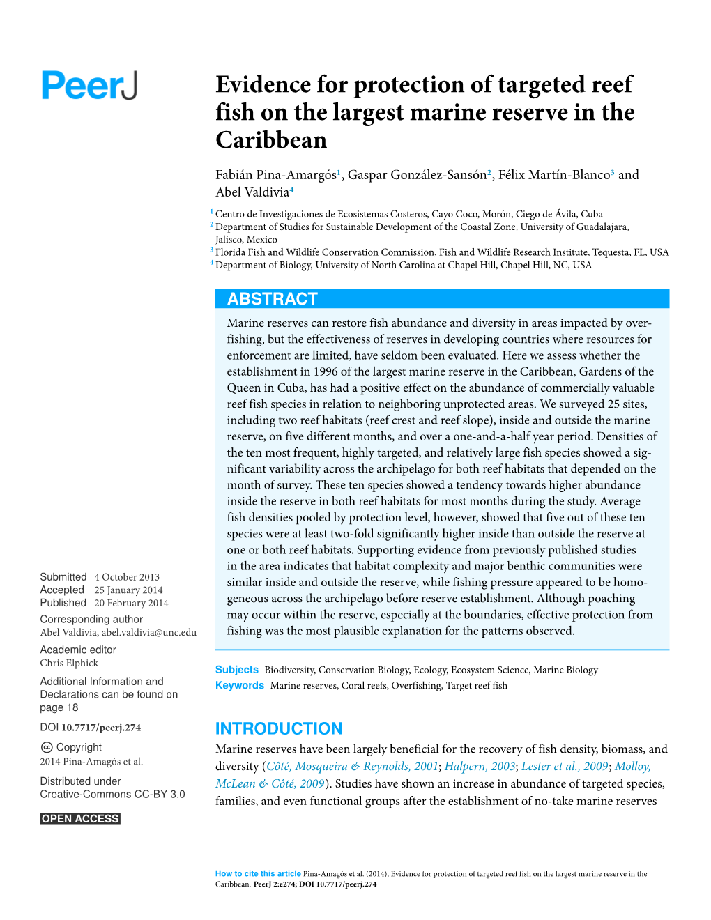 Evidence for Protection of Targeted Reef Fish on the Largest Marine Reserve in the Caribbean