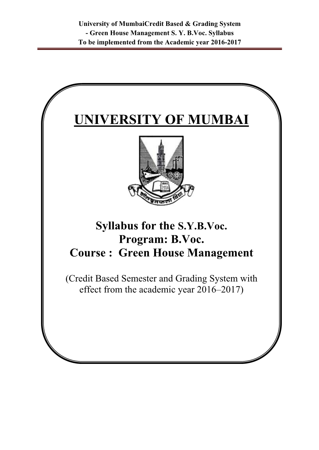 Syllabus for the Sybvoc. Program