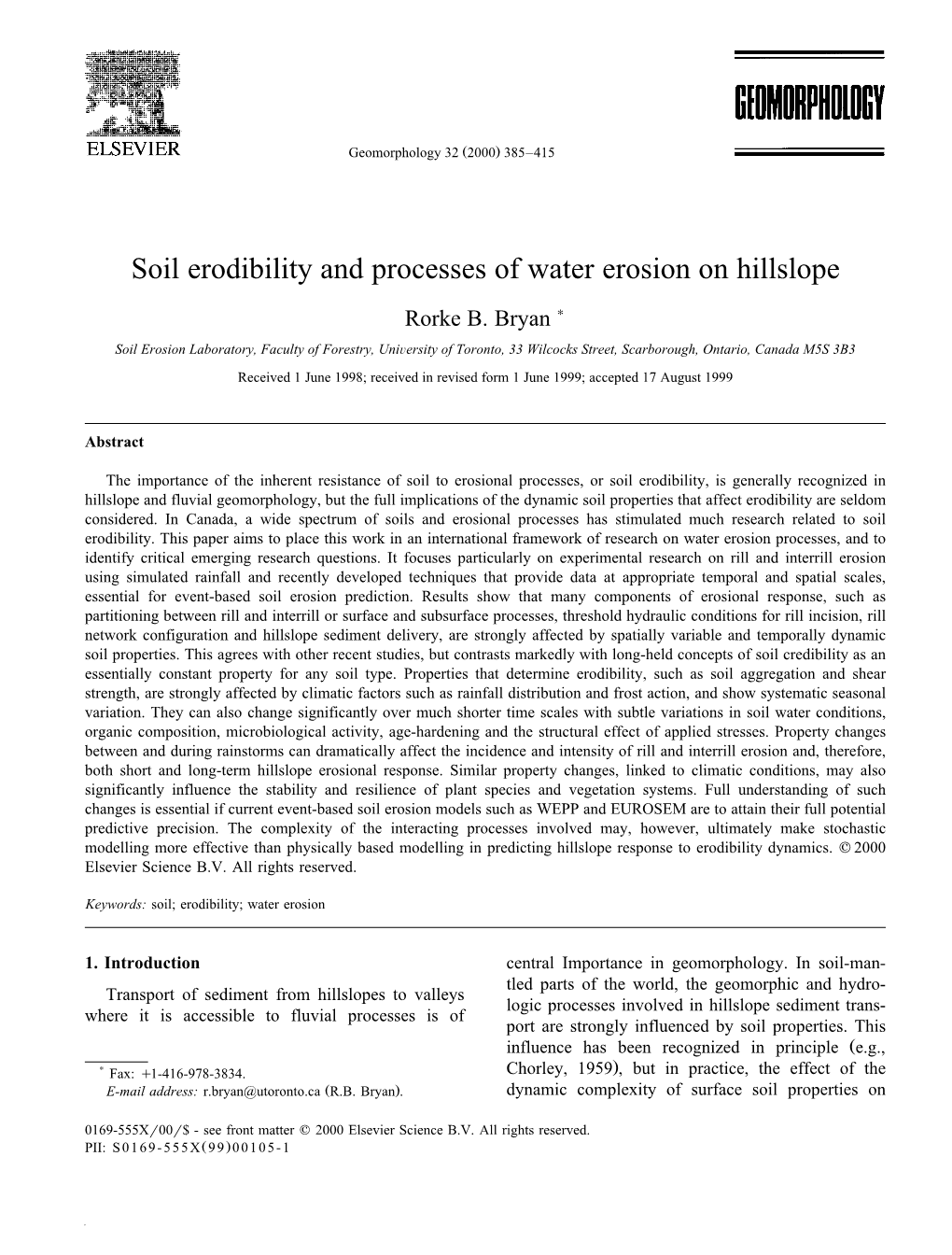 Soil Erodibility and Processes of Water Erosion on Hillslope