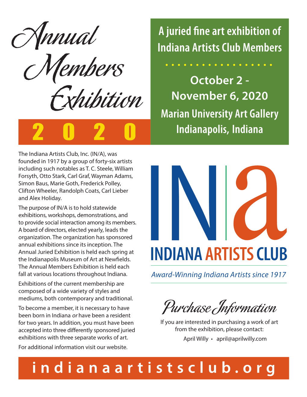 Annual Members Exhibition Is Held Each Fall at Various Locations Throughout Indiana