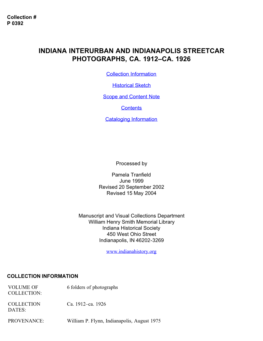 Indiana Interurban and Indianapolis Streetcar Photographs, Ca