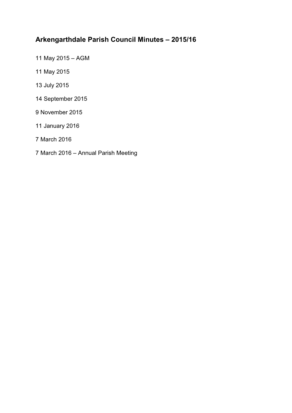 Arkengarthdale Parish Council Minutes – 2015/16