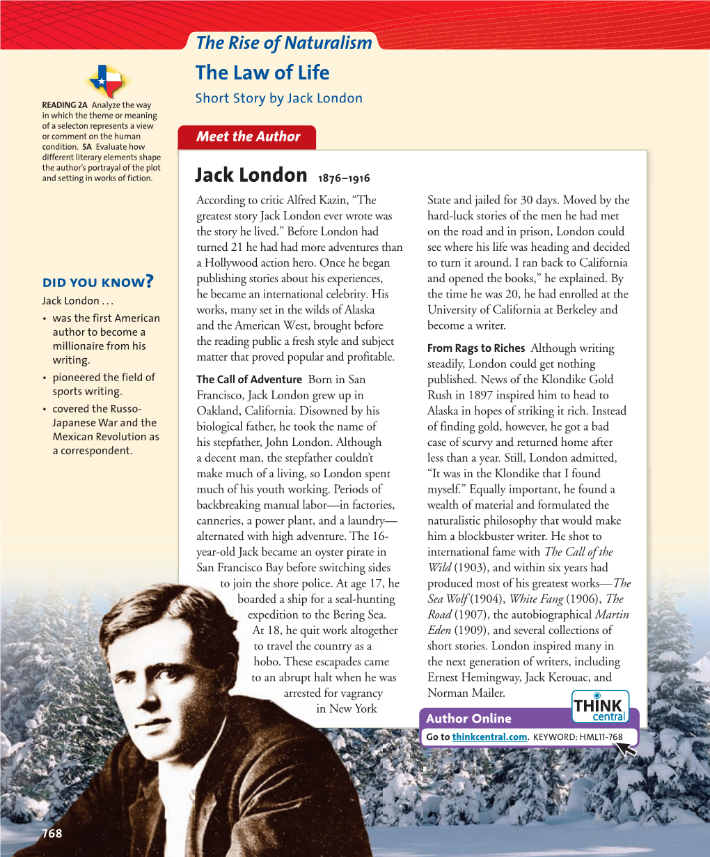 The Law of Life Jack London 1876–1916