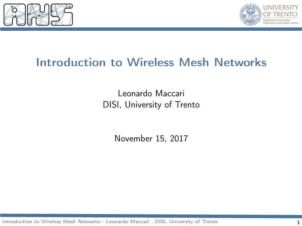 Introduction to Wireless Mesh Networks