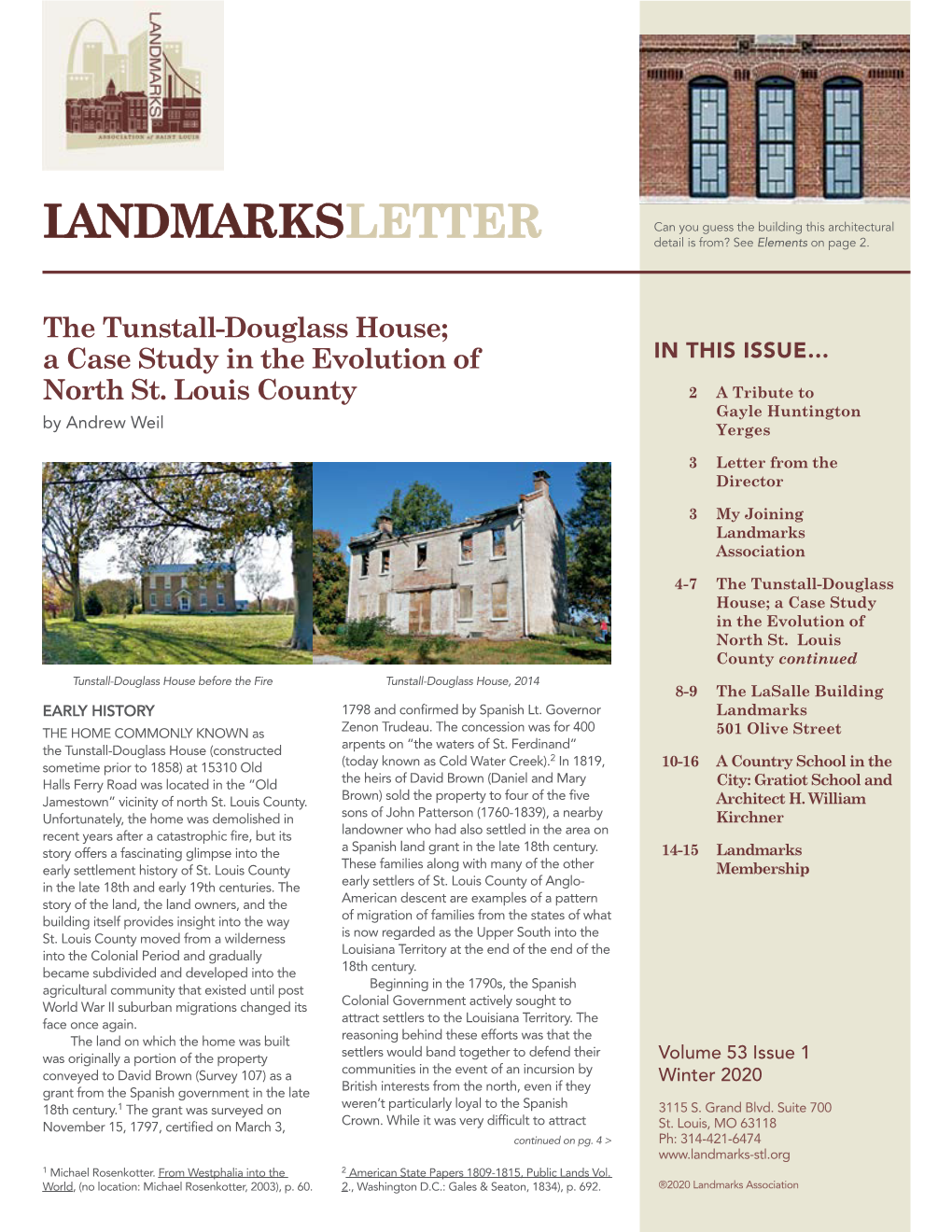 Landmarks Letter, Vol 53 # 1 Winter 2020