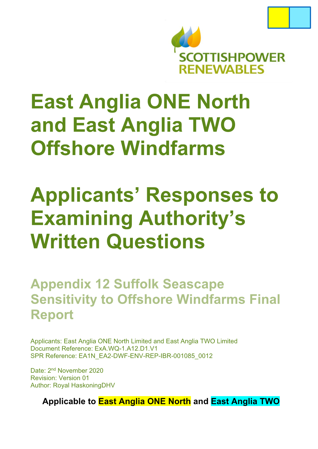 Appendix 12 Suffolk Seascape Sensitivity to Offshore Windfarms Final Report