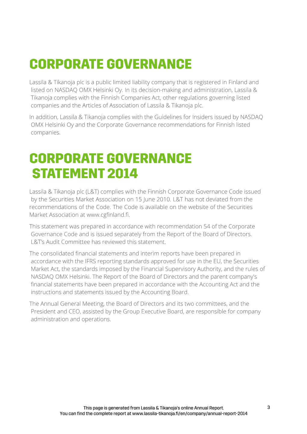 L&T Financial Statements and Corporate Governance 2014