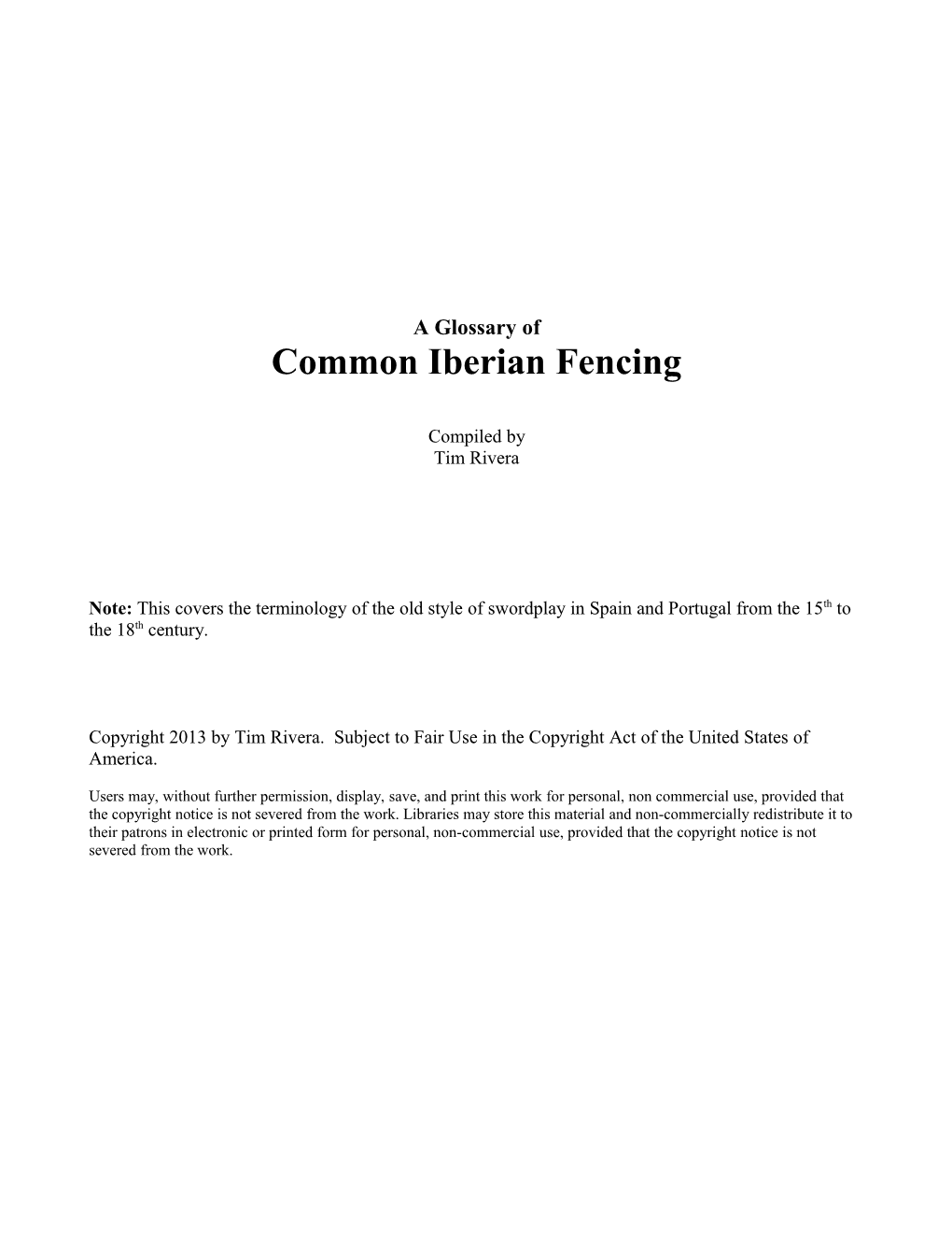 A Glossary of Common Iberian Fencing