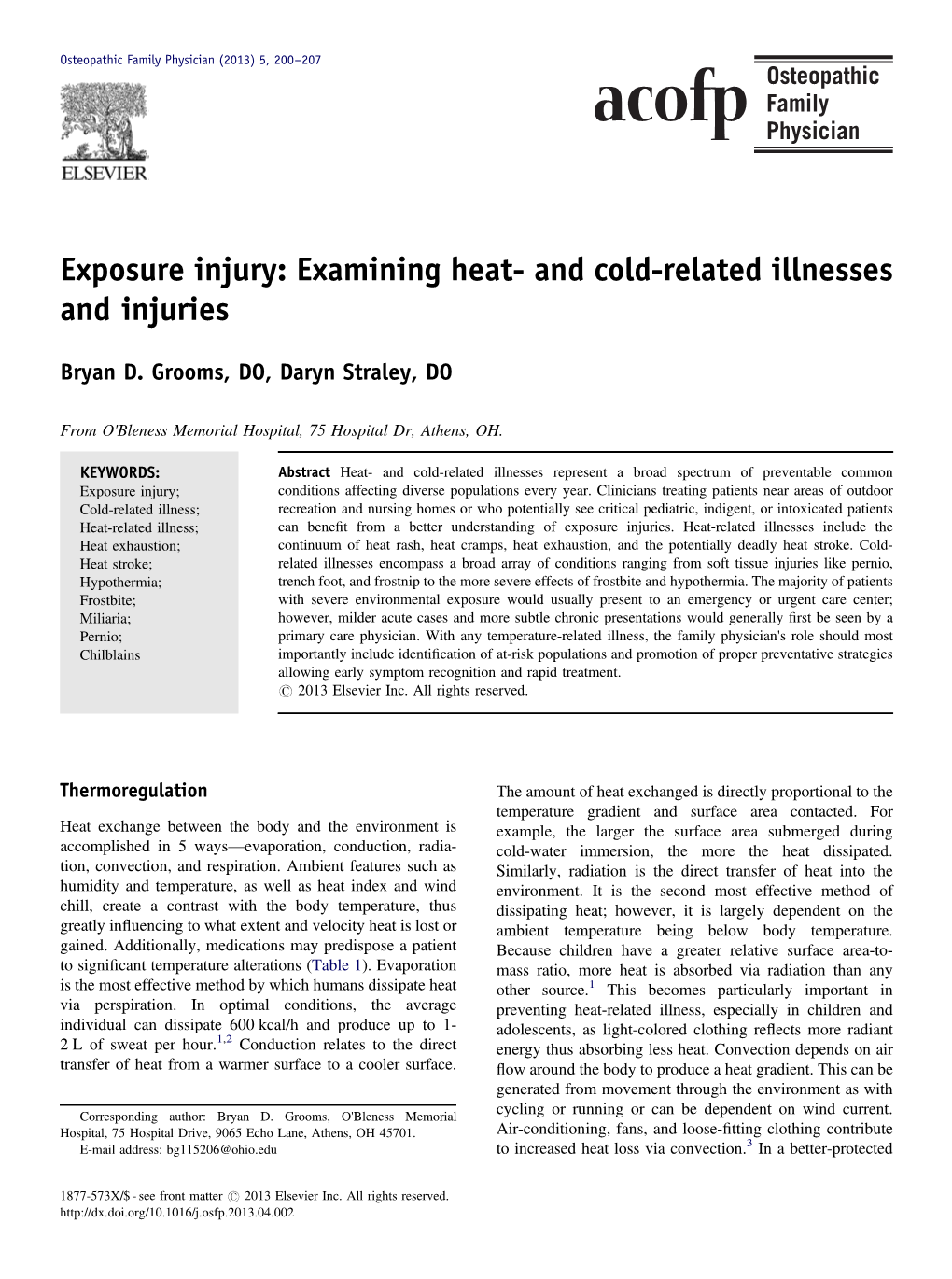 Exposure Injury Examining Heat- and Cold-Related Illnesses and Injuries