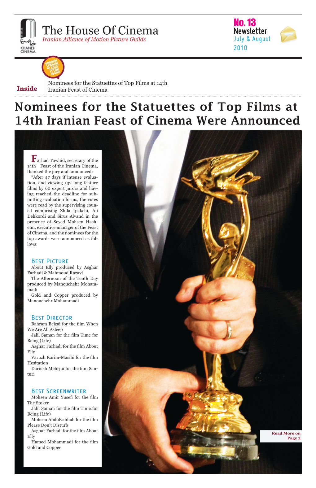 The House of Cinema Newsletter Iranian Alliance of Motion Picture Guilds July & August 2010