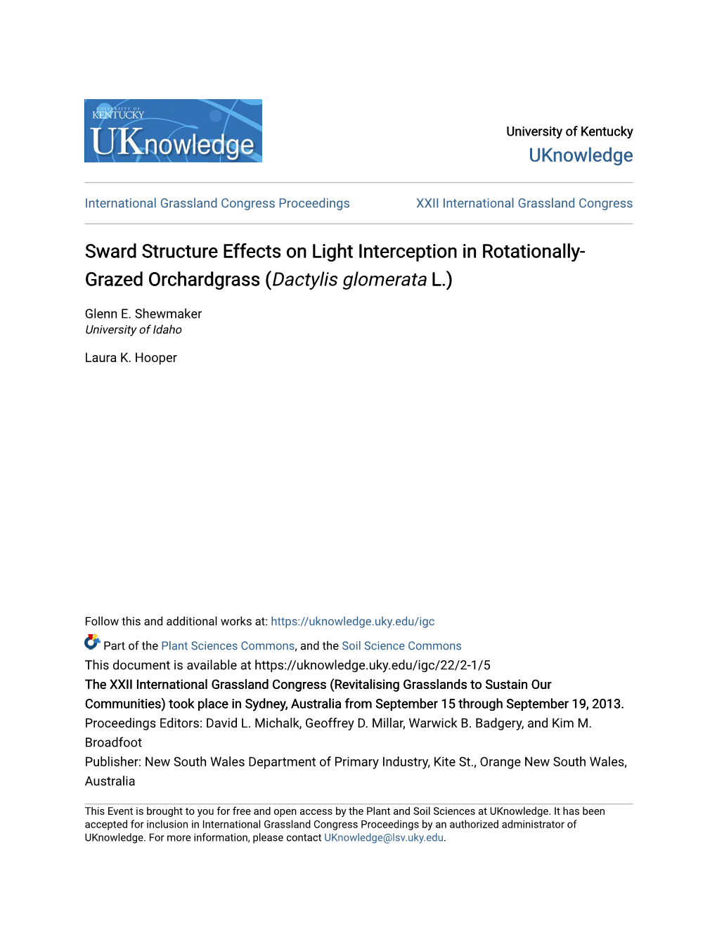 Sward Structure Effects on Light Interception in Rotationally-Grazed Orchardgrass (Dactylis Glomerata L.)