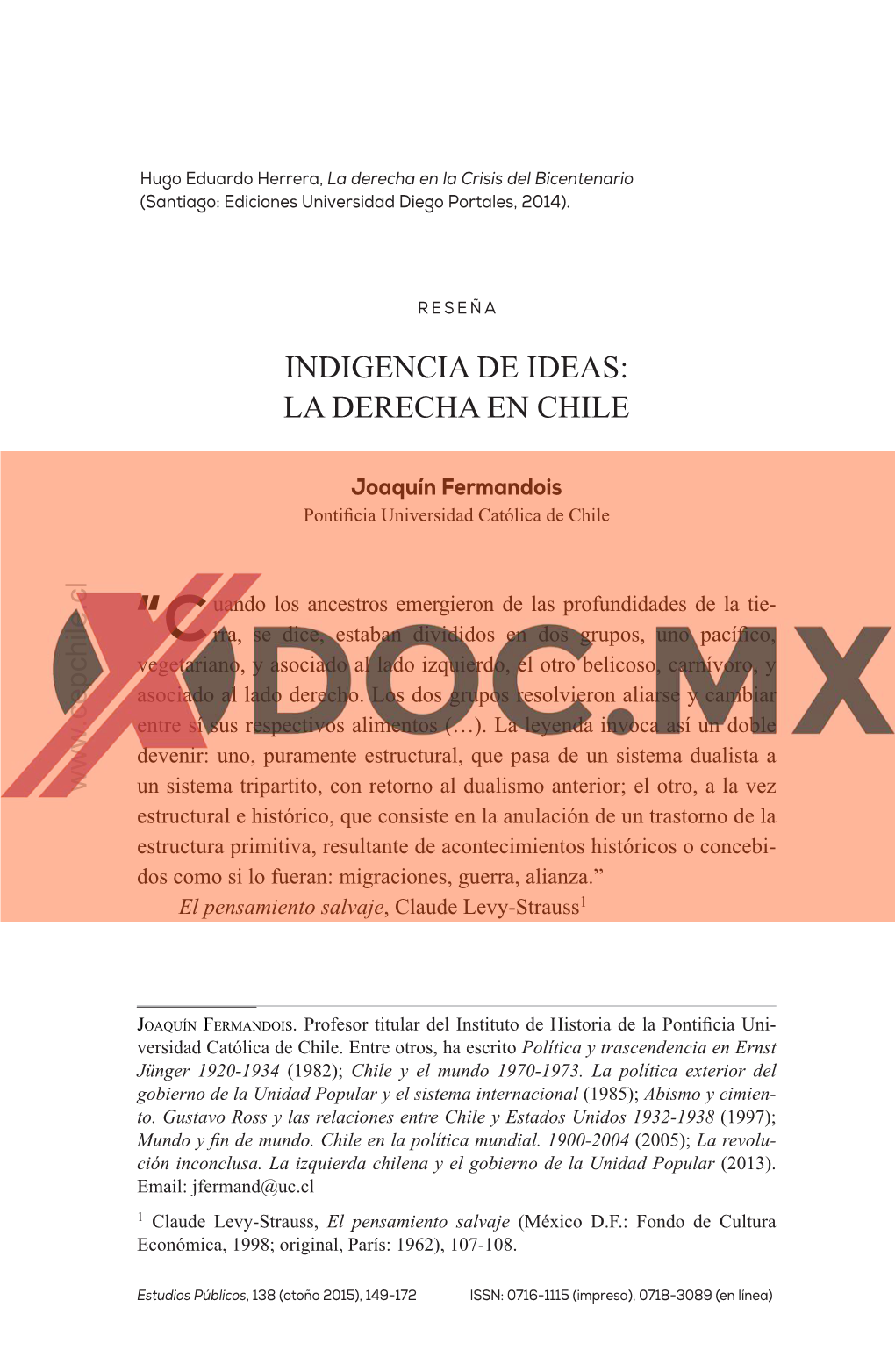 Indigencia De Ideas: La Derecha En Chile