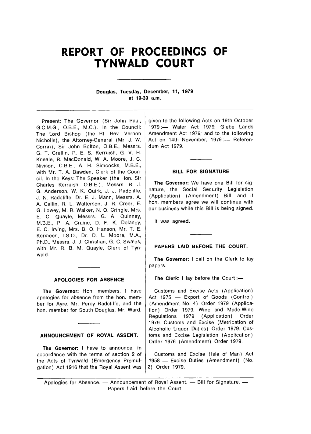 Report of Proceedings of Tynwald Court