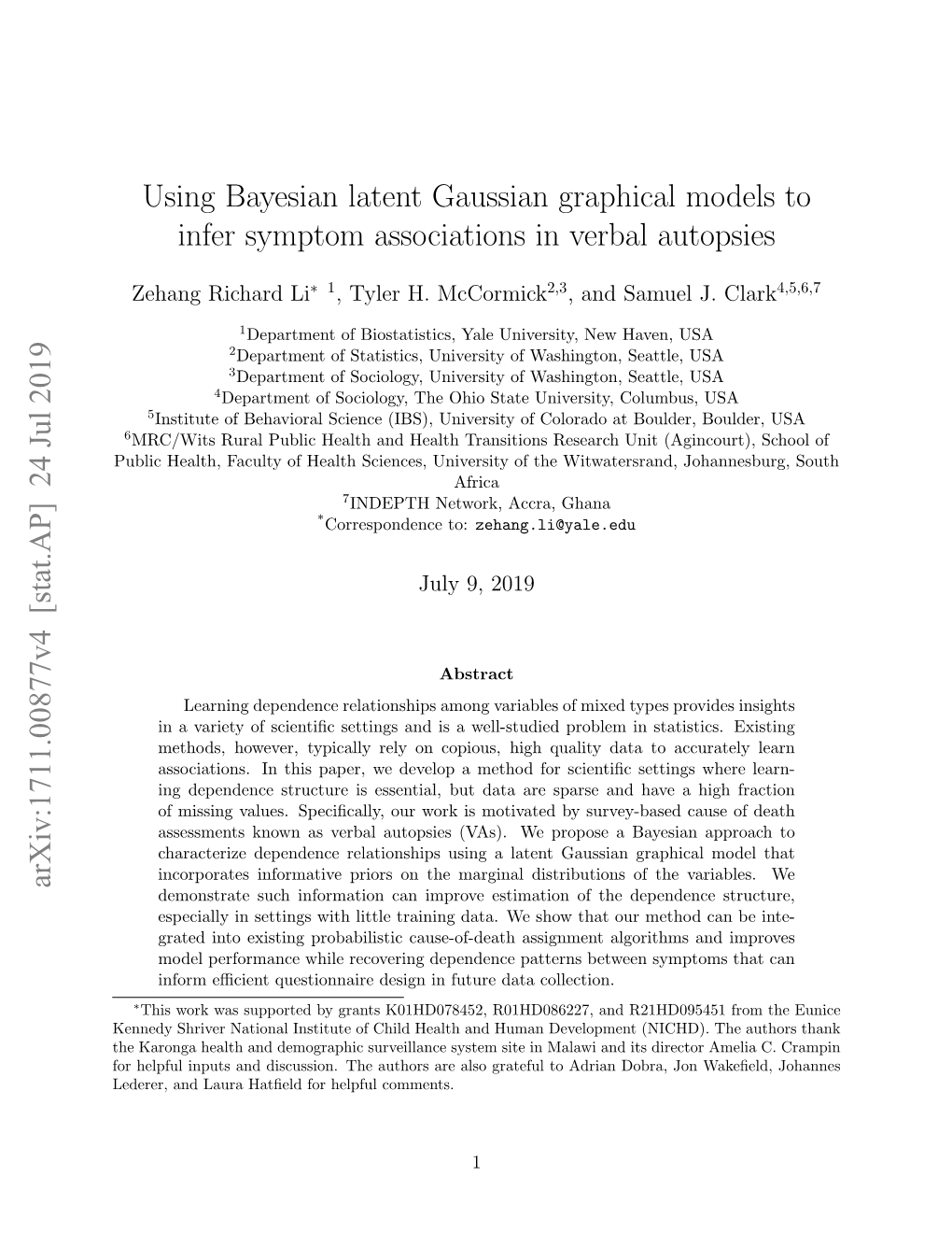 Using Bayesian Latent Gaussian Graphical Models to Infer Symptom Associations in Verbal Autopsies