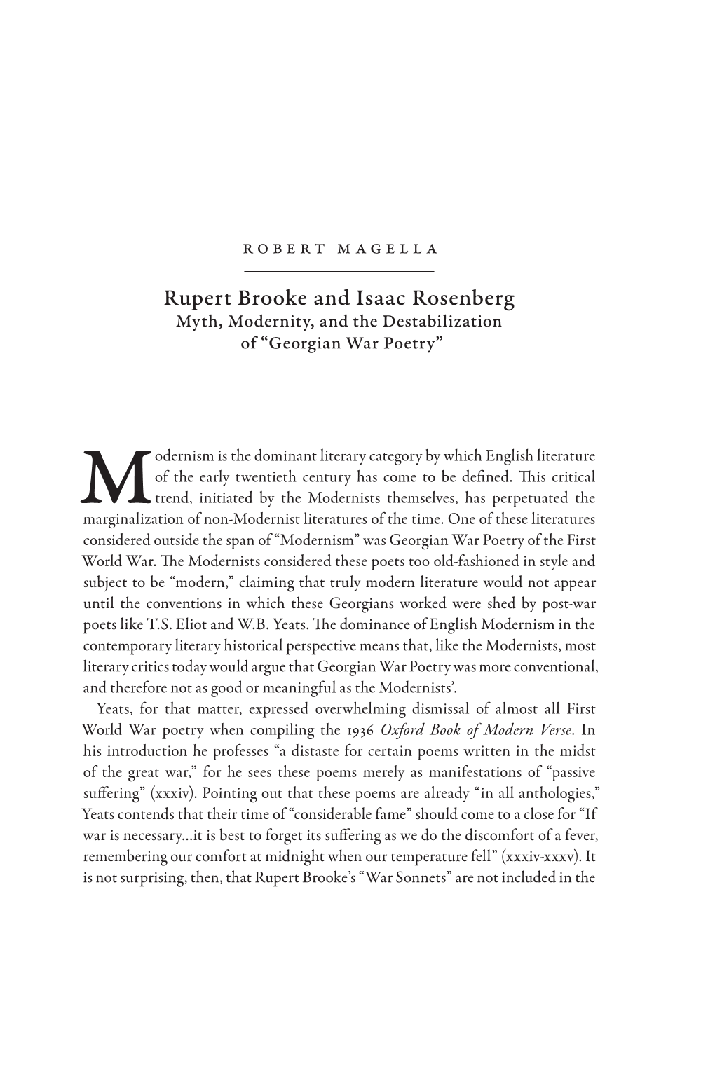 Rupert Brooke and Isaac Rosenberg Myth, Modernity, and the Destabilization of “Georgian War Poetry”