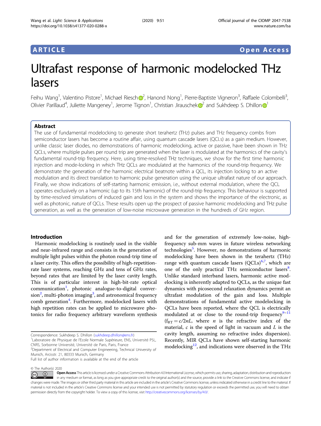 Ultrafast Response of Harmonic Modelocked Thz Lasers